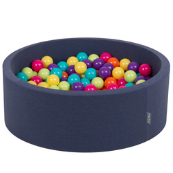 KiddyMoon Bällebad Bällepool mit bunten Bällen ∅ 7Cm  für Babys Kinder Rund, blau:hellgrün/gelb/türkis/orange/dunkelpink/violet, 90x30cm/300 Bälle
