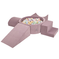KiddyMoon Spielplatz Aus Schaumstoff Für Kinder mit Bälle Waschbare Bezug, violett: pastellblau/pastellgelb/weiß/minze/puderrosa, Bällebad (200 Bälle) + Version 5