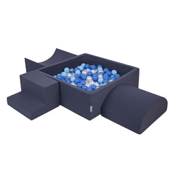 KiddyMoon Spielplatz aus Schaumstoff mit Quadrat Bällebad Bälle Hindernisläufen, dunkelblau:babyblue/blau/perle, Bällebad (300 Bälle) + Version 6