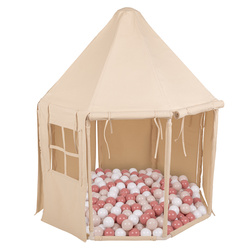 KiddyMoon Spielzelt Kinderzelt Faltbare Für Kinder Pavillon Förmiges Kinderhaus Leicht Zu Montieren Zum Spielen Und Entspannen Geeignet Für Drinnen Und Draußen, Naturfarbe:pastellbeige/lachsfarbe/weiß, 100 Bälle