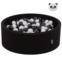 KiddyMoon Bällebad Bällepool mit bunten Bällen ∅ 7Cm für Babys Kinder Rund, Panda:schwarz/weiß, 90x30cm/200 Bälle