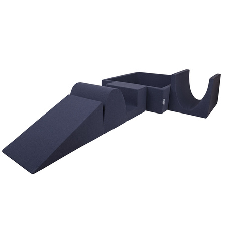 KiddyMoon Spielplatz aus Schaumstoff mit Quadrat Bällebad Bälle Hindernisläufen, dunkelblau:weiß/grau/minze, Bällebad (200 Bälle) + Version 3