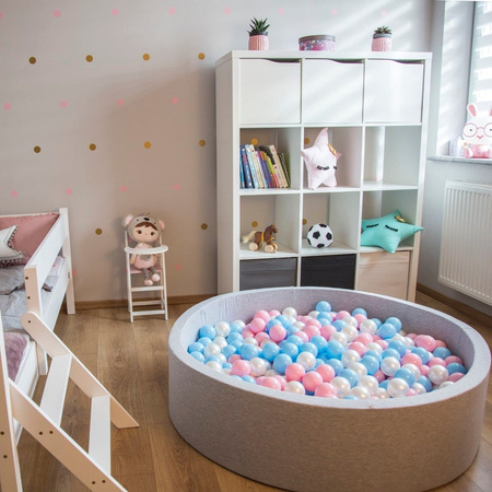 KiddyMoon Rund Bällebad Bällepool ∅ 7Cm Ballgruben Bunten Bällen Für Babys Spielbad Kleinkinder, Hergestellt in der EU, pink:puderrosa/dunkelpink/babyblau/minze, 120x30cm/300 Bälle