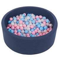 Bällebad Bällepool für Baby Kinder mit 200 bunten Bällen Rund, dunkelblau: babyblau/puderrosa/perle, 90x30cm/300 Bälle