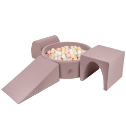 KiddyMoon Spielplatz aus Schaumstoff mit Bällebad und Bällen Hindernisläufen, erikafarben:pastellbeige/pastellgelb/weiß/minze/puderrosa, Bällebad (200 Bälle) + Version 2