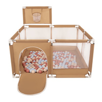 Laufstall mit Korb und Bällen Laufgitter für Kinder, beige:pastellbeige/pastellblau/lachsfarben, 200 Bälle
