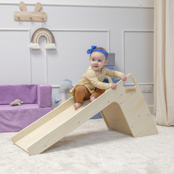 KiddyMoon Kinder Rutsche Aus Holz Stabile Kleinkinderrutsche Multifunktion Montessori, natürlich, Groß