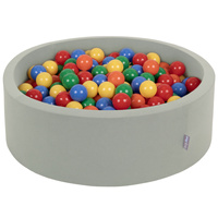 KiddyMoon Bällebad Bällepool mit bunten Bällen ∅ 7Cm für Babys Kinder Rund, salbeifarben:gelb/grün/blau/rot/orange, 90x30cm/200 Bälle