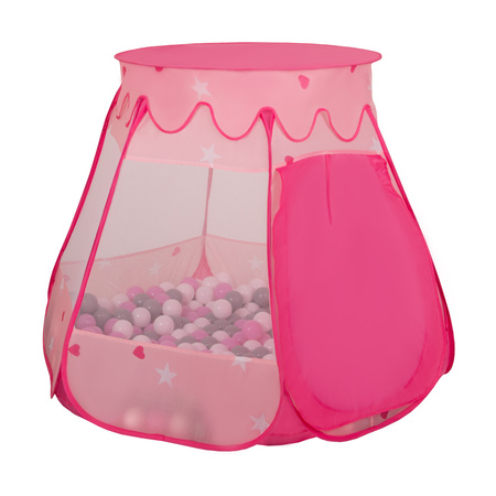 Baby Spielzelt Mit Plastikbällen Für Kinder Leicht und Kompakt ideal für Drinnen Und Draußen Fördert Sensorische Integration Schneller Aufbau, pink:weiß-grau-mint-puderrosa, 300 Bällen