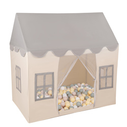 KiddyMoon Kinderzelt Spielhaus Faltbares Für Kinder Spielzelt Strapazierfähiges Material Kinderspielzelt Fördert Kreativität Ideal Für Drinnen Und Draußen Leicht Zu Reinigen, weiß-grau:pastellbeige/grüngrau/pastellgelb/weiß, 400 Bälle