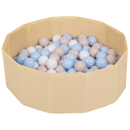 Klappbares Bällebad Polyester mit Bällen Kinder, hellbeige:Pastellbeige/Pastellblau/Weiß, 300 Bälle