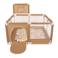 Laufstall mit Korb und Bällen Laufgitter für Kinder, beige:pastellbeige/pastellgelb/weiß/minze/puderrosa, 200 Bälle