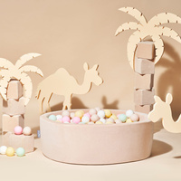 KiddyMoon Rundes Bällebad Schaumstoff mit Bällen baby kinderzimmer, beige:pastellbeige/pastellgelb/weiß/minze/puderrosa, 90x30cm/200 Bälle