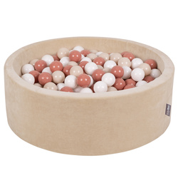 KiddyMoon Rund Bällebad Velvet  ∅ 7Cm, Sandbeige: Pastellbeige/Lachsfarben/Weiß, 90x30cm/300 Bälle
