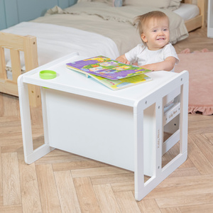 KiddyMoon Kindertisch Mit Stuhl 2-in-1 Runde Kanten Kindermöbel Leicht Zu Reinigen, weiß, Kindertisches: 61x44x44 cm/Stuhles: 30x30x30 cm