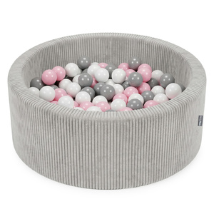 KiddyMoon Bällebad Für Kinder Aus Schaumstoff, 90 X 30 cm, Weicher Rippbezug, Abnehmbarer Bezug, Weiches Und Sicheres Spielzeug, Waschbar, hellgrau:weiß/grau/puderrosa, 90x30cm/200 Bälle