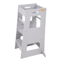 KiddyMoon Lernturm für Kinder ab 1 Jahr, Anti-Kipp-Schutz, 3-fach höhenverstellbar, Schutzbügel, Montessori Küchenhelfer, grau, 91,5x39,3x49,4