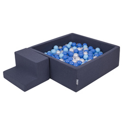 KiddyMoon Spielplatz aus Schaumstoff mit Quadrat Bällebad Ballgruben für Babys Spielbad Hindernisläufen, Hergestellt in der EU, dunkelblau:babyblue/blau/perle, Bällebad (200 Bälle) + Stüfchen