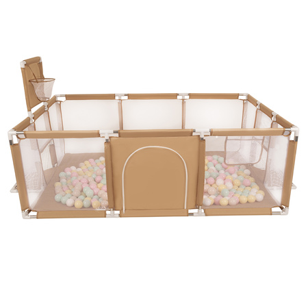 Laufstall Baby Großer Spielplatz mit Bällen Laufgitter für Kinder, beige:pastellbeige/pastellgelb/weiß/minze/puderrosa, 200 Bällen