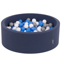 KiddyMoon Bällebad Bällepool mit bunten Bällen ∅ 7Cm  für Babys Kinder Rund, dunkelblau:grau/weiß/blau, 90x30cm/200 Bälle