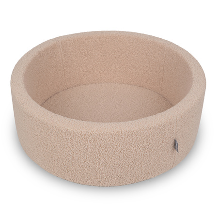 KiddyMoon Bällebad für Baby mit Teddy-Plüsch, Größere 7 cm Bälle für Eine Vollere Füllung, ab 8 Monaten, Abnehmbarer Bezug, Beige, 90 x 30 cm Ohne Bälle