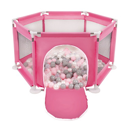 Sechseckiger Laufstall mit Bällen Laufgitter für Kinder, Rosa:perle/grau/transparent/puderrosa, 200 Bälle