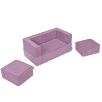 KiddyMoon Kindersofa mit Zwei Weichen Puffen Für Kinder Bequemes und Leichtes Schaumstoff-Sofa Gerippter Stoff Abnehmbarer Bezug Perfekt für Entspannung und Kreativität, violett, Sofa/Puff
