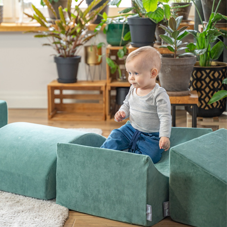 KiddyMoon Spielplatz VELVET aus Schaumstoff 4-teiliges Set Zwickel L/Hügel/Tunnel/Stüfchen, waldgrün, Multi-Größe