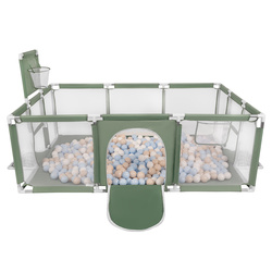 Laufstall Baby Großer Spielplatz mit Bällen Laufgitter für Kinder, grün:pastellbeige/pastellblau/weiß, 200 Bälle