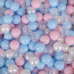 KiddyMoon Kinder Bälle für Bällebad Baby Spielbälle Plastikbälle ∅7cm Made in EU, baby blau/puderrosa/perle/transparent, 100 Bälle/7cm