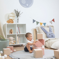 KiddyMoon Schaumstoff Würfel für Baby aus Velours Weiche Blöcke Schaum Spielzeug Montessori-Spielzeug mit Schaum und viel Spaß für Kinder, Hergestellt in der EU, Blöcke:Sandbeige/Wüstenrosa, 12 Stücke