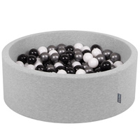 KiddyMoon Bällebad Bällepool mit bunten Bällen ∅ 7Cm  für Babys Kinder Rund, hellgrau:weiß/schwarz/silbern, 90 x 30 cm 200 Bälle