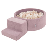 KiddyMoon Spielplatz Aus Schaumstoff Für Kinder mit Bälle Waschbare Bezug, violett: pastellbeige/weiß/perle, Bällebad (100 Bälle) + Stüfchen