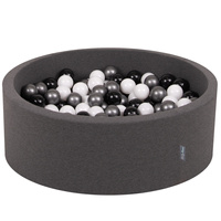 KiddyMoon Bällebad Bällepool mit bunten Bällen ∅ 7Cm  für Babys Kinder Rund, Dunkelgrau, 90 x 30 cm 200 Bälle