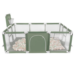 Laufstall Baby Großer Spielplatz mit Bällen Laufgitter für Kinder, grün:pastellbeige/weiß/minze, 400 Bälle
