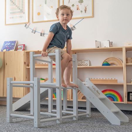 KiddyMoon Klettergerüst Indoor Holz Spielplatz Mit Rutsche Anti-Rutsch Pads Stabile Konstruktion, Grau, UNI