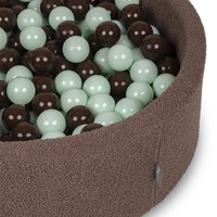 KiddyMoon Bällebad für Baby mit Teddy-Plüsch, Größere 7 cm Bälle für Eine Vollere Füllung, ab 8 Monaten, Abnehmbarer Bezug, Braun: Mint/Braun, 90 x 30 cm 200 Bälle