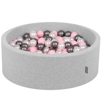 KiddyMoon Bällebad Bällepool mit bunten Bällen ∅ 7Cm  für Babys Kinder Rund, hellgrau:perle/rosa/silbern, 90 x 30 cm 200 Bälle