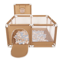 Laufstall mit Korb und Bällen Laufgitter für Kinder, beige:pastellbeige/pastellblau/weiß, 100 Bälle
