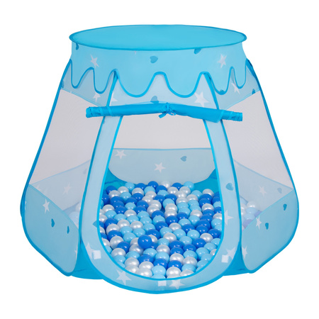 Baby Spielzelt Mit Plastikbällen Für Kinder Leicht und Kompakt ideal für Drinnen Und Draußen Fördert Sensorische Integration Schneller Aufbau, blau:babyblau-blau-perle, 100 Bällen