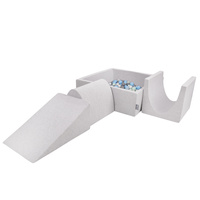 KiddyMoon Spielplatz aus Schaumstoff mit Quadrat Bällebad Bälle Hindernisläufen, hellgrau:perle/grau/transparent/babyblue/minze, Bällebad (300 Bälle) + Version 2