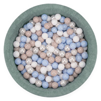 KiddyMoon Bällebad für Kinder aus Schaumstoff, weicher Rippbezug, abnehmbarer Bezug, waschbar, Grün: Pastellbeige/Pastellblau/Weiß/Perle, 90 x 30 cm 200 Bälle
