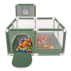 Laufstall mit Korb und Bällen Laufgitter für Kinder, grün:gelb/grün/blau/rot/orange, 100 Bälle