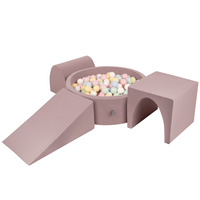 KiddyMoon Spielplatz aus Schaumstoff mit Bällebad und Bällen Hindernisläufen, erikafarben:pastellblau/pastellgelb/weiß/minze/puderrosa, Bällebad (200 Bälle) + Version 2