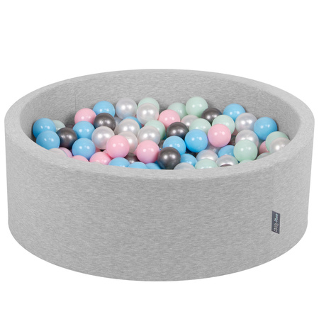 KiddyMoon Bällebad Bällepool mit bunten Bällen ∅ 7Cm  für Babys Kinder Rund, hellgrau:perle/rosa/baby blue/minze/silbern, 90x30cm/300 Bälle