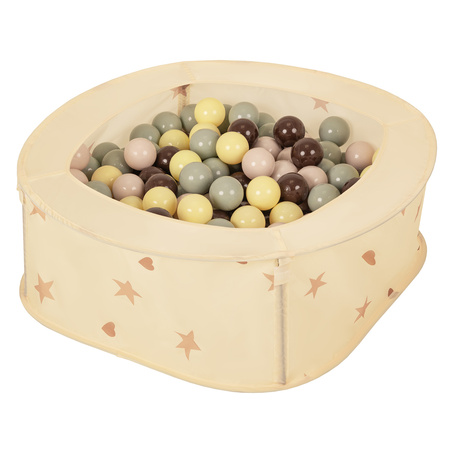 NK-200X Faltbarer Bällepool für Kinder mit Bälle Pop-Up, hellbeige:pastellbeige/grüngrau/pastellgelb/braun, 100 Bälle