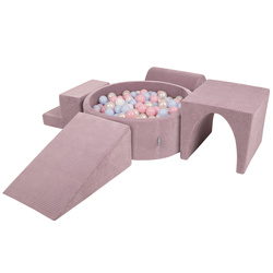 KiddyMoon Spielplatz Aus Schaumstoff Für Kinder Mit Bälle Waschbare Bezug, violett: pastellblau/perle/puderrosa/weiß, Bällebad (300 Bälle) + Version 3