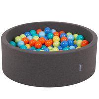 KiddyMoon Bällebad Bällepool mit bunten Bällen ∅ 7Cm  für Babys Kinder Rund, grau:hellgrün/orange/türkis/blau/babyblau/gelb, 90x30cm/300 Bälle