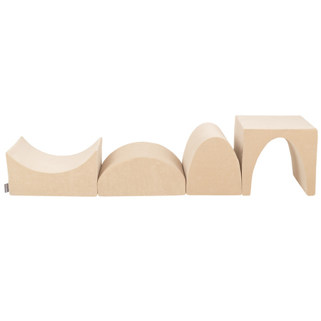 KiddyMoon Velours Spielplatz aus Schaumstoff Hügel/Tunnel/Rampe L/Kopfteil L, sandbeige, Multi-Größe