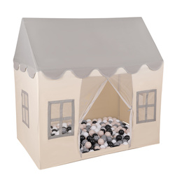 KiddyMoon Kinderzelt Spielhaus Faltbares Für Kinder Spielzelt Strapazierfähiges Material Kinderspielzelt Fördert Kreativität Ideal Für Drinnen Und Draußen Leicht Zu Reinigen, weiß-grau:pastellbeige/grau/weiß/schwarz, 300 Bälle
